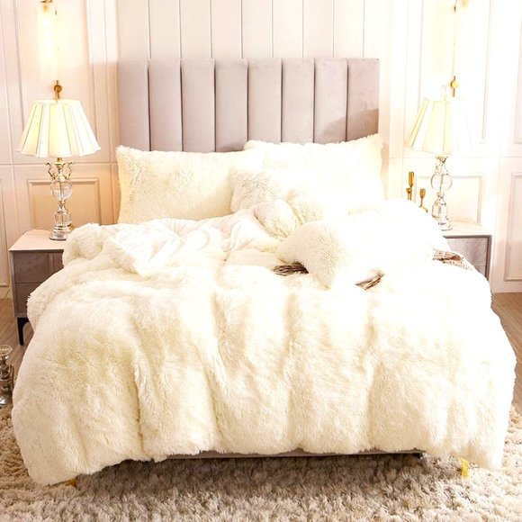 💗 Queen Comfy Plush Shaggy Duvet Cover Luxury Super Soft Velvet Bedding w Shams - Picture 6 of 7